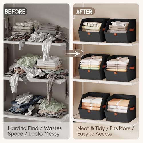 Homsorout Fabric Closet Storage Cubes - 10 Pack Square Storage Bins with Dual Handles for Clothes, Towels, Toys, Cube Storage Organizers for Bedroom, Nursery, Shelves, Closet, Small Spaces, Black - Image 3