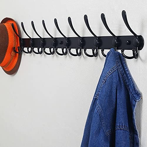 Dseap Coat Rack Wall Mount - 38” Long 10-Tri-Hooks Heavy Duty Coat Hanger Rail Wall Hooks for Hanging Coats Hats Clothing Clothes Purse Mudroom Entryway, Black - Image 7