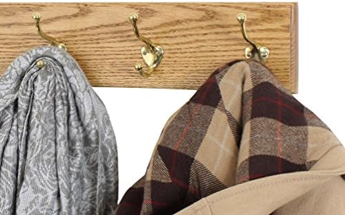 PegandRail Oak Wall Mounted Coat Rack with Solid Brass Hooks 4.5" Ultra Wide (Golden Oak, 15" x 4.5" with 3 Hooks) - Image 2