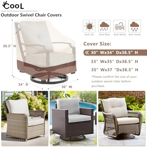 Okcool Patio Chair Covers,Heavy Duty 600D Outdoor Furniture Covers Fits up to 30" W x 34" D x 38.5" H inches -2 Pack,Beige & Brown - Image 2