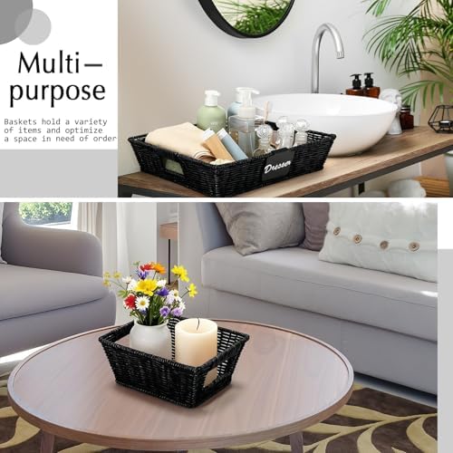 Marsui 9 Pcs Wicker Storage Baskets for Pantry Organization with Handle Labels Handwoven Multi-size Brown Small Organizer Baskets Storage Bins Container for Shelves Closet Toilet Christmas Holiday - Image 5