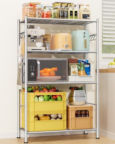 Sakugi 4-Tier Storage Shelves with 6 Hooks, 33.2" x 12.7" x 57.3", Sliver - Image 2