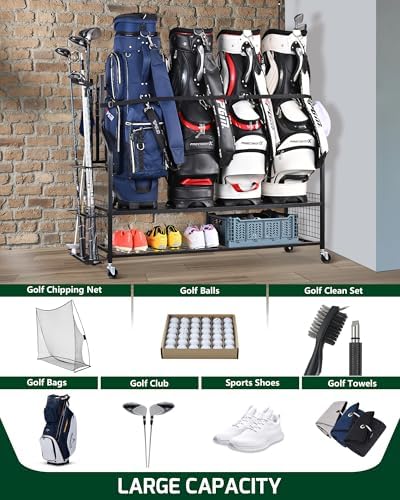 Mythinglogic 4-Bag Golf Storage Organizer with Club and Shoe Storage - Image 2