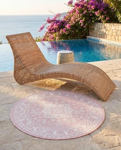 Rugs.com - Outdoor Aztec Rug – 3 Ft Round Pink Indoor/Outdoor Rug – Weather-Resistant Flatweave for Patios, Decks, and Porches - Image 7