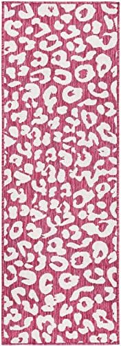 Unique Loom Outdoor Safari Collection Area Rug - Leopard (2' x 6' 1" Runner, Magenta/ Ivory) - Image 3