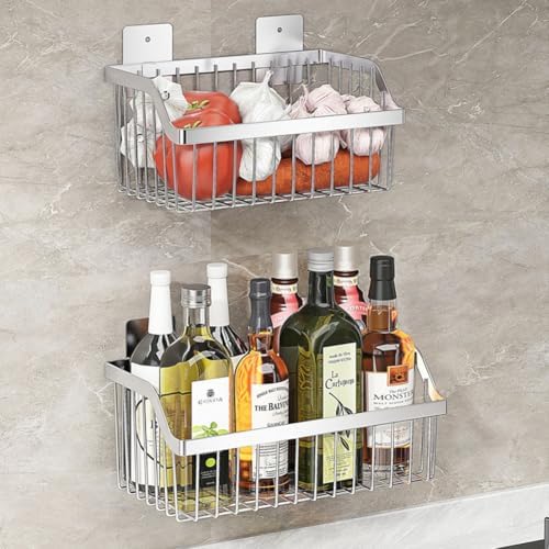 SUS304 Stainless Steel Wire Basket, Hanging Wall Organizer Cabinet Storage Basket, Wall Mounted Shelves for Home Kitchen Bathroom, 2-Pack - Image 6