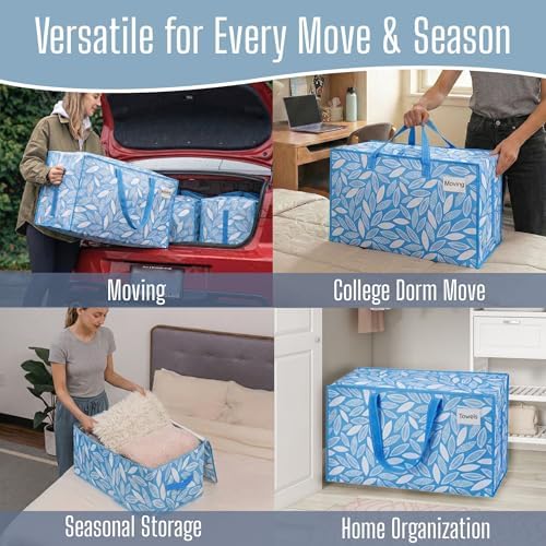 VENO 8 Pack Extra Large Heavy Duty Moving Bags with Wide Opening & Reinforced Handles, Reusable Storage Tote Bags with Strong Zippers for Clothes, College Dorm Essentials & Moving Supplies - Image 6