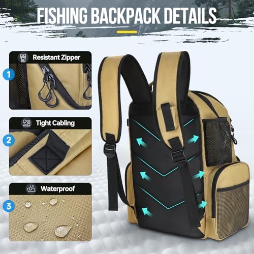 PLUSINNO Cooler Fishing Backpack with Rod Holders 45L Large Water-resistant Fishing Tackle bag Store Fishing Gear Fishing Gifts for Men Father - Image 5