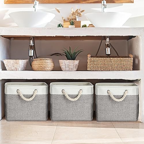 meekoo 8 Pack Fabric Storage Bins Baskets, 15 x 11 x 9.5 in, Gray White - Image 6