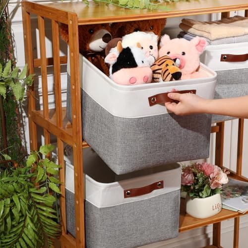 Uiifan 10 Pcs Collapsible Fabric Storage Baskets, 16 x 12 x 10 Inch, Gray - Image 3
