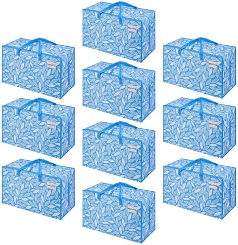 VENO 10 Pack Extra Large Heavy Duty Moving Bags with Wide Opening & Reinforced Handles, Reusable Storage Tote Bags with Strong Zippers for Clothes, College Dorm Essentials & Moving Supplies by Veno