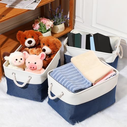 meekoo 8 Pack Fabric Storage Bins Baskets, 12 x 12 x 12 in, Blue White - Image 5