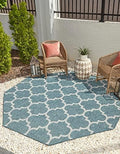 Unique Loom Trellis Collection Area Rug-Lattice Design, Moroccan Inspired for Indoor/Outdoor Décor, 5' 0" x 5' 0" Octagon, Teal/Gray by UniqueLoom