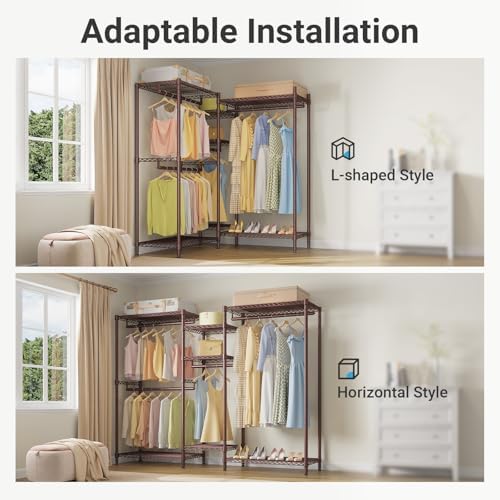 VIPEK L6 L Shaped Clothes Rack for Corner, Heavy Duty Clothing Rack 5-Tier Wire Garment Rack Freestanding Closet with 7 Adjustable Shelves & 4 Hanging Rods, Max Load 850LBS, Bronze - Image 3