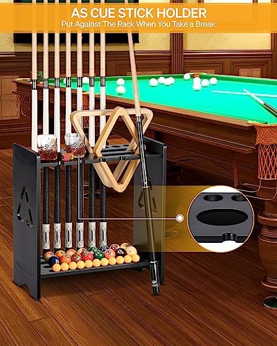 EXTCCT Pool Stick Holder Floor Stand, Wood with 2 Cup Holders, Black - Image 4