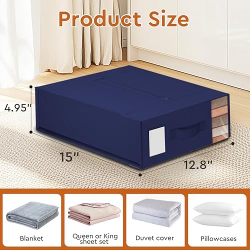 StorageTastic 8 Pack Bed Sheet Closet Organizers and Storage,Sturdy Foldable Storage Containers with Window and Label,Storage and Organization for Bedding Sheets,Duvet Covers,Blankets (Blue) - Image 2