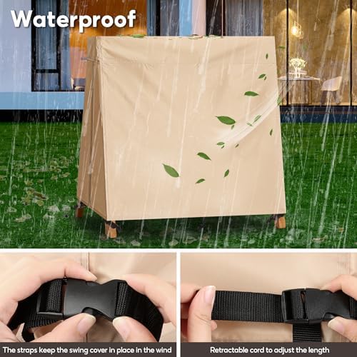 Outdoor Swing Covers for A Frame Patio Swing, 72" L x 55" D x 67" H, A-Frame Swing Cover Waterproof, Porch Patio Swing Canopy Cover, Windproof UV Resistant All Weather Protector - Beige - Image 6