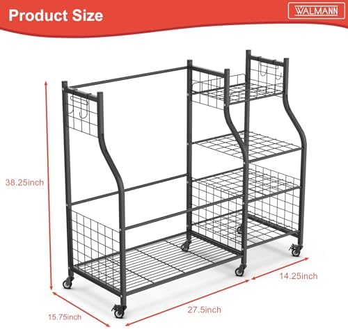 WALMANN Garage Golf Bag Stand, Large Golf Bag Storage with Golfing Accessories Storage Shelves Rolling Golf Bags Organizer - Image 4