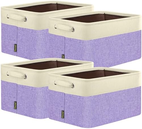 BALEINE 4 Pack Fabric Closet Storage Bins for Shelves, Linen Closet Organizers and Storage, Decorative Baskets for Organizing, Shelf, Clothes, Home, Office (Lavender, 17''x13''x10.5'') by BALEINE