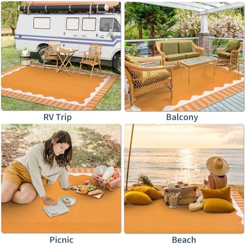 Garvee Scalloped Waterproof Outdoor Rug 8x10 Outdoor Patio Rug, Orange - Image 7