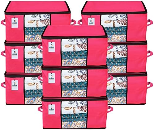 Kuber Industries 9 Pack Under Bed Storage Bags | Clothes Organizer | Non Woven Duvet, Blanket Cover | Clear Window & Premium Zipper | by Kuber+Industries