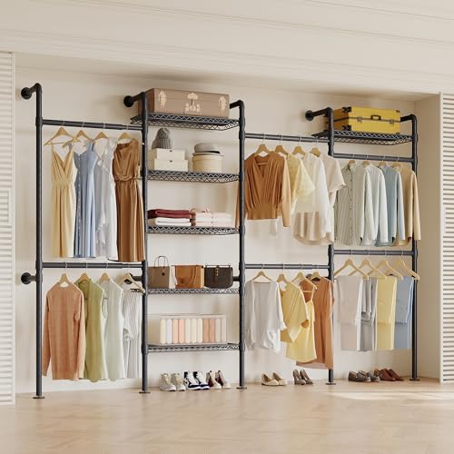 Higeego W4 Wall Mounted Clothes Rack, Industrial Pipe Clothing Rack, Black by Higeego