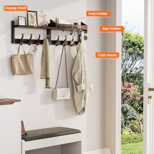 Evermagin 35" Coat Rack Wall Mount with Shelf for Entryway, Rustic Brown - Image 5