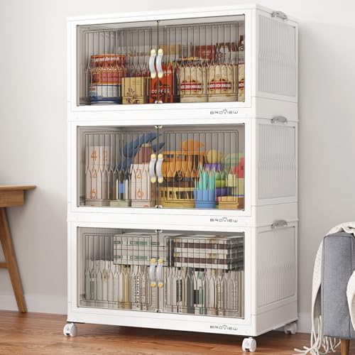 BROVIEW 300Qt Stackable Storage Bins with Lid for Home Dorm, 3Pack White by BROVIEW-EnjoytheArtofLife