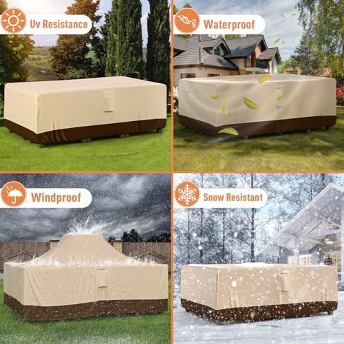 Patio Furniture Covers, Outdoor Furniture Cover Waterproof, General Purpose, Outside Table and Chair Covers, Heavy Duty 600D (111 Inch L x 74 Inch W x 28.3 Inch H)-Brown - Image 6