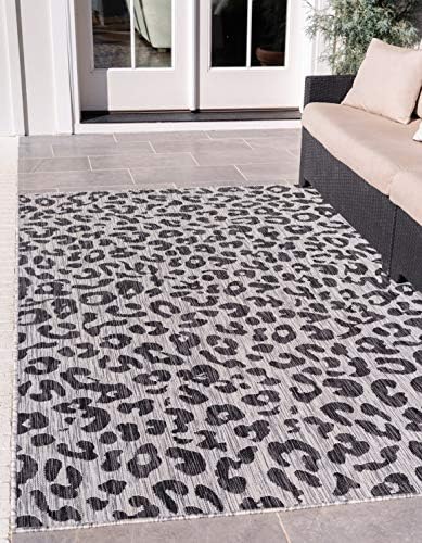 Unique Loom Outdoor Safari Collection Area Rug - Leopard (9' x 12' 2" Rectangle Light Gray/Gray) by UniqueLoom