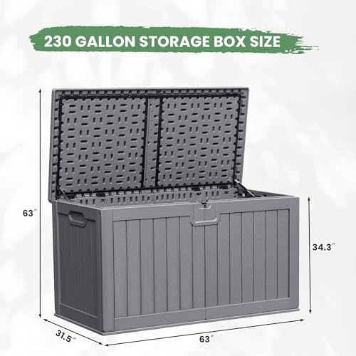 Greesum 230 Gallon HDPE Outdoor Storage Box with Removable Dividers, Weatherproof Oversized Deck Box for Patio, Garage, Garden, Gray - Image 7