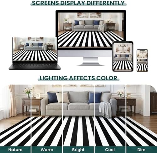 KOZYFLY Black and White Outdoor Rug 4x6 Ft Washable - Image 6