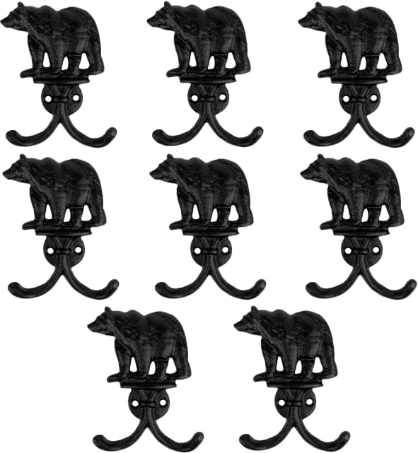 Top Brass Cast Iron Bear Wall Hooks, 8 Pack Rustic Lodge Coat Hangers by TopBrass