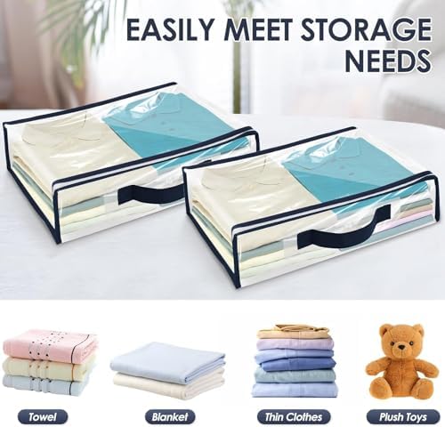 6 Pcs Clear Clothes Storage Bag Organizer with Reinforced Handle, Clothes Blankets Storage Bags for Sweater Clothes Bed Sheet Quilt Organizer with Zipper for Closet Linen Sweater Bed Sheet Pillow - Image 2