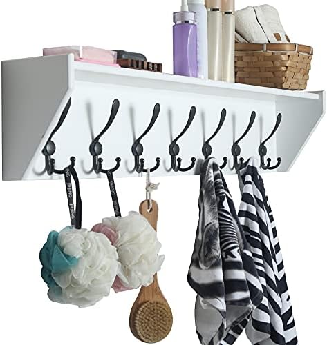 WEBI Coat Rack Wall Mount with Shelf,35" Long White Shelf with Hooks Underneath,7 Triple Hooks,Key Rack for Wall,Entryway Shelves for Wall - Image 5