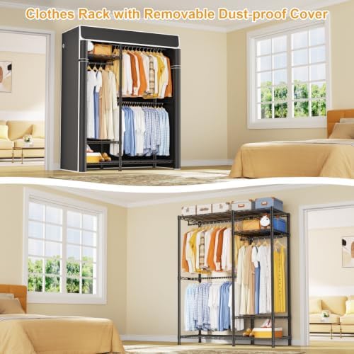 ULIFHOME F7C Medium Clothes Rack with Cover, 6-Tier Covered Clothing Rack - Image 6