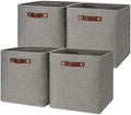 Temary Storage Baskets 13 Inch Fabric Storage Cubes for Shelves Set of 4 Storage Cube Bins for Home, Office, Storage Organizers for Toys with Leather Handles(Grey) by TEMARY