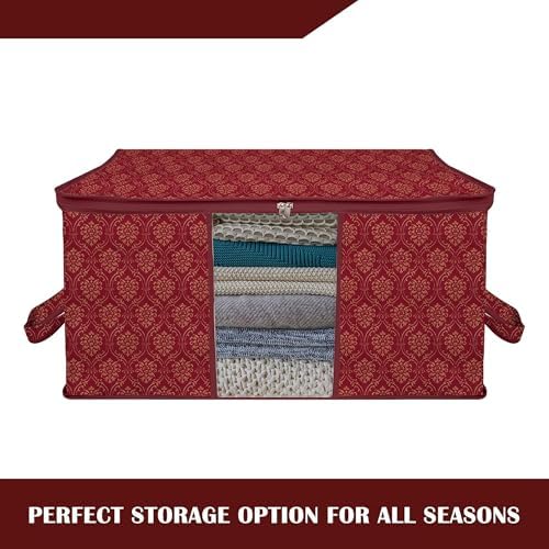 Kuber Industries (Pack of 8) Underbed Storage Bag | Golden Printed | Large Blanket Organizer | Clothing Storage Bag | Clear Window & Handle Storage Bag | Kambal Storage Bag | Maroon - Image 7