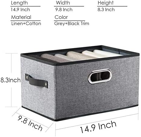PRANDOM Large Collapsible Storage Baskets for Closet [5-pack] Decorative Fabric Storage Bins Cubes with Leather/Metal Handles for Shelves Bedroom Living Room Grey (14.9x9.8x8.3 Inch) - Image 6