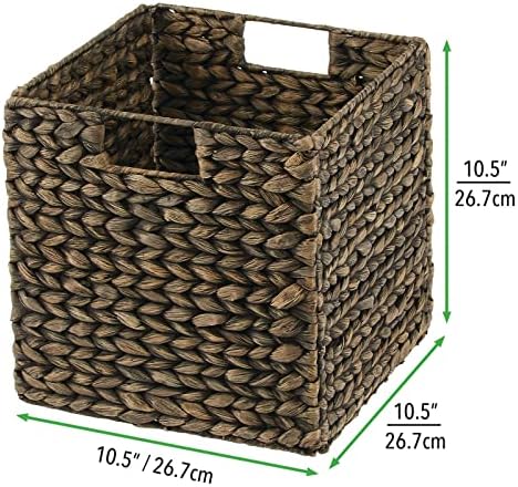 mDesign Natural Woven Hyacinth Cube Organizer Basket with Handles, Storage for Bathroom, Laundry Room Shelf or Nursery - Perfect for Cubby Storage Units - Hold Blankets and Books - 2 Pack, Black Wash - Image 6