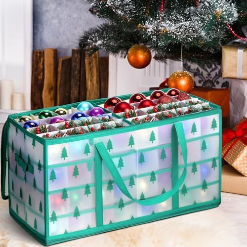 Hosuly 2 Pcs Plastic Christmas Ornaments Storage Box with Dividers, Zippers, 8 Trays,128 Slots, Christmas Storage Containers Xmas Ornaments Organizer for Holiday Balls Ornaments(Christmas Tree) - Image 5