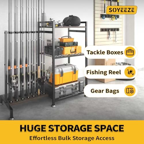 SOYEEZE Fishing Rod Holder for 14 Rods, Ground Stand Fishing Pole Holders for Garage, 2-Sided Vertical Fish Rod Rack for Tackle Box, Fishing Supplies,a Display Fish Gear Storage Gift for Man - Image 6