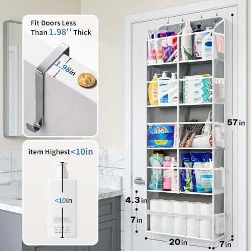 JARLINK Over the Door Organizer, Extra Large Storage for Bedroom, Grey - Image 2