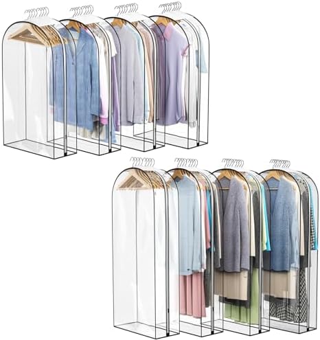 Liuoud 4 Pack 40”Garment Bags + 4 Pack 50” Garment Bags For Hanging Clothes All Clear For Opening Clothes Closet, Plastic Clothes Storge Bags, Clothes Cover by Liuoud