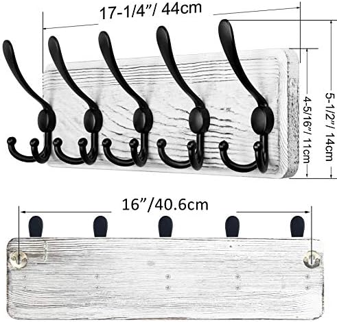 SKOLOO Rustic Wall Mounted Coat Rack, 16" Stud Spacing, Wood Coat Rack Wall Mount with 5 Triple Hooks, Farmhouse Coat Hanger Wall Mount for Hanging Backpack Jacket Coat Hat, Pack of 2 - Image 3