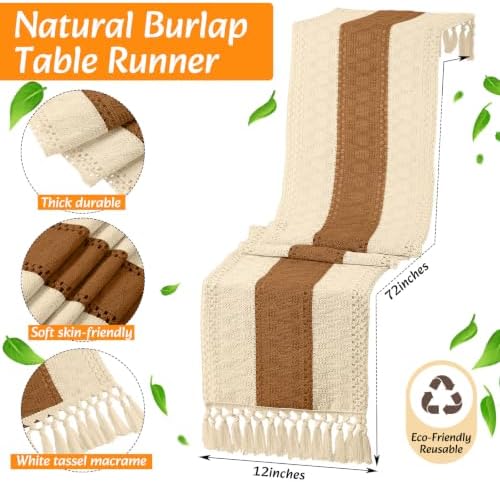 6 Sets Boho Placemat Table Runner Napkin Rings, Caramel, 12x72 - Image 4