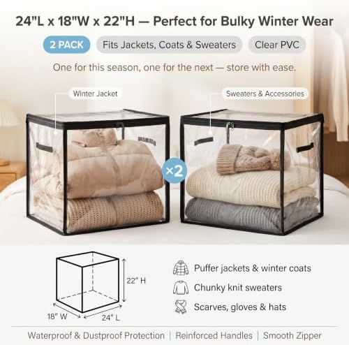 2-Pack Transparent Storage Bags for Clothes, 24"L x 18"W x 22"H - Image 2