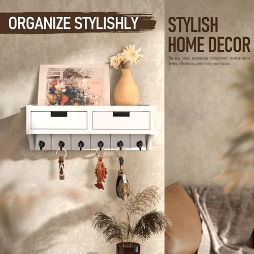 Rebee Vision Decorative Key Holder Wall Mount with 2 Drawer Organizer and Floating Shelf Combo - Effortless Home Organization Key Holder for Wall - Ideal for Room Decor (Modern White) - Image 2