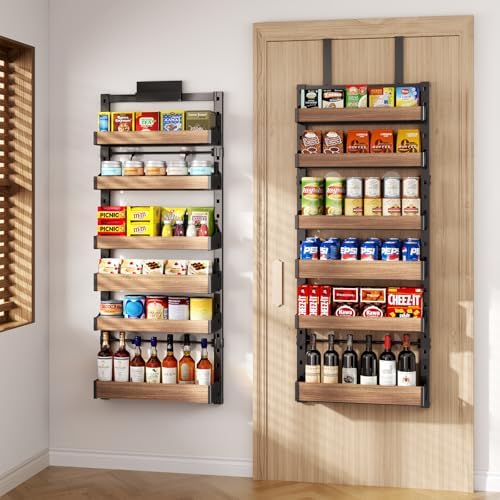 6-Tier Over The Door Pantry Organizer, Heavy-Duty Metal Wall Mount or Hanging Spice Rack, behind the door storage Shelves with Adjustable Basket, Back of Door Organizer for Kitchen Cabinet and Closet by DAOTENGQL