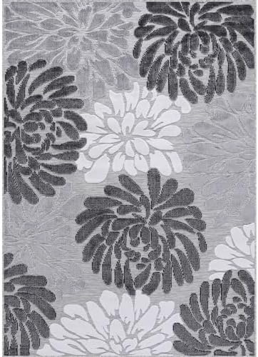 Luul Home Floral Indoor Outdoor Rugs 8x10 Large Area Rug for Living Room, Patio Decor, Kitchen, and Entryway Rug, Washable Stain Resistant Outside Carpet Gray 8 x 10 - Image 2